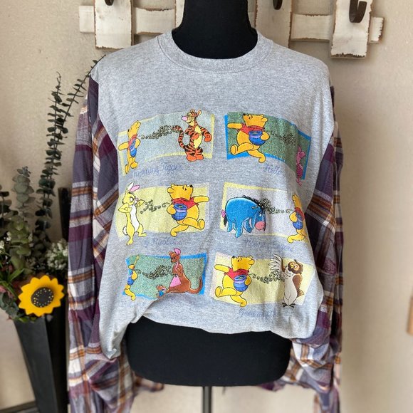 Disney Winnie the Pooh Refashioned Reworked Upcycled Flannel ~XL/2X See Measures - Picture 1 of 4